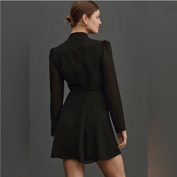 Reformation Ottessa Long-Sleeve Surplice Minidress Black Sz Small - Picture 9 of 16
